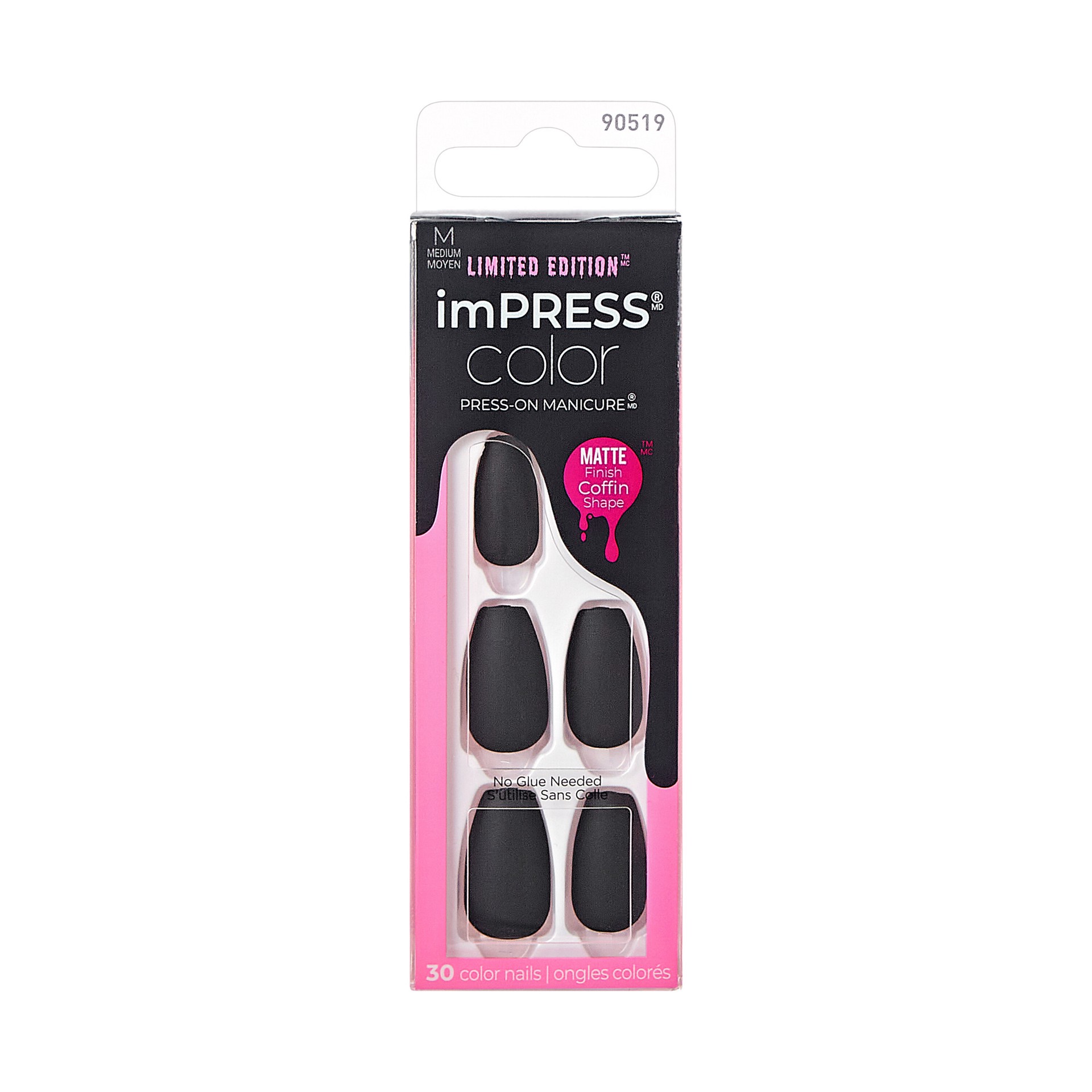 slide 1 of 5, imPRESS Color Press-On Nails, Halloween, No Glue Needed, Black, Medium Coffin, 33 Ct., 1 ct