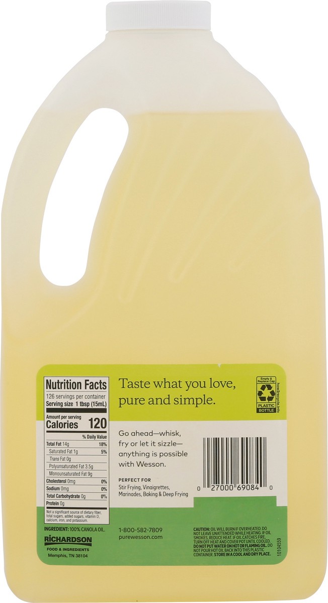 slide 5 of 9, WESSON Pure Canola Oil, 0 g Trans Fat, Cholesterol Free, 64 oz., 64 fl oz