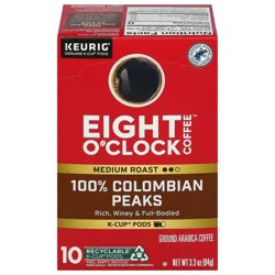 Eight O'Clock Coffee Colombian Peaks Keurig Single-Serve K-Cup Pods, Medium Roast Coffee, 10 Count