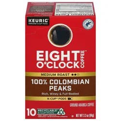 Eight O'Clock Coffee Colombian Peaks Keurig Single-Serve K-Cup Pods, Medium Roast Coffee, 10 Count