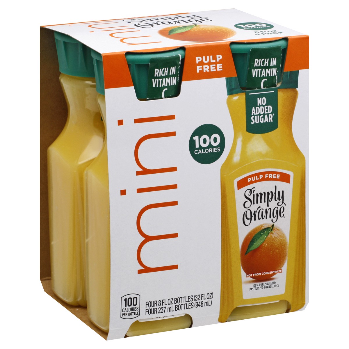 Simply Orange Mini Pulp Free Orange Juice - 4 pk - 8 oz btl