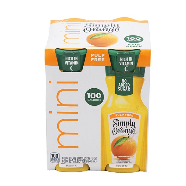 slide 1 of 10, Simply Orange Pulp Free Juice Bottles- 32 fl oz, 4 ct