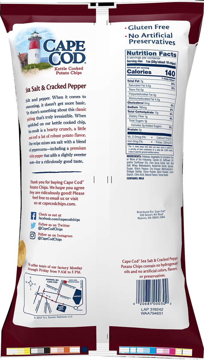 slide 2 of 5, Cape Cod Potato Chips, Sea Salt & Cracked Pepper Kettle Cooked Chips, 8 Oz, 8 oz