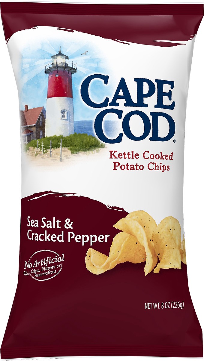 slide 5 of 5, Cape Cod Potato Chips, Sea Salt & Cracked Pepper Kettle Cooked Chips, 8 Oz, 8 oz