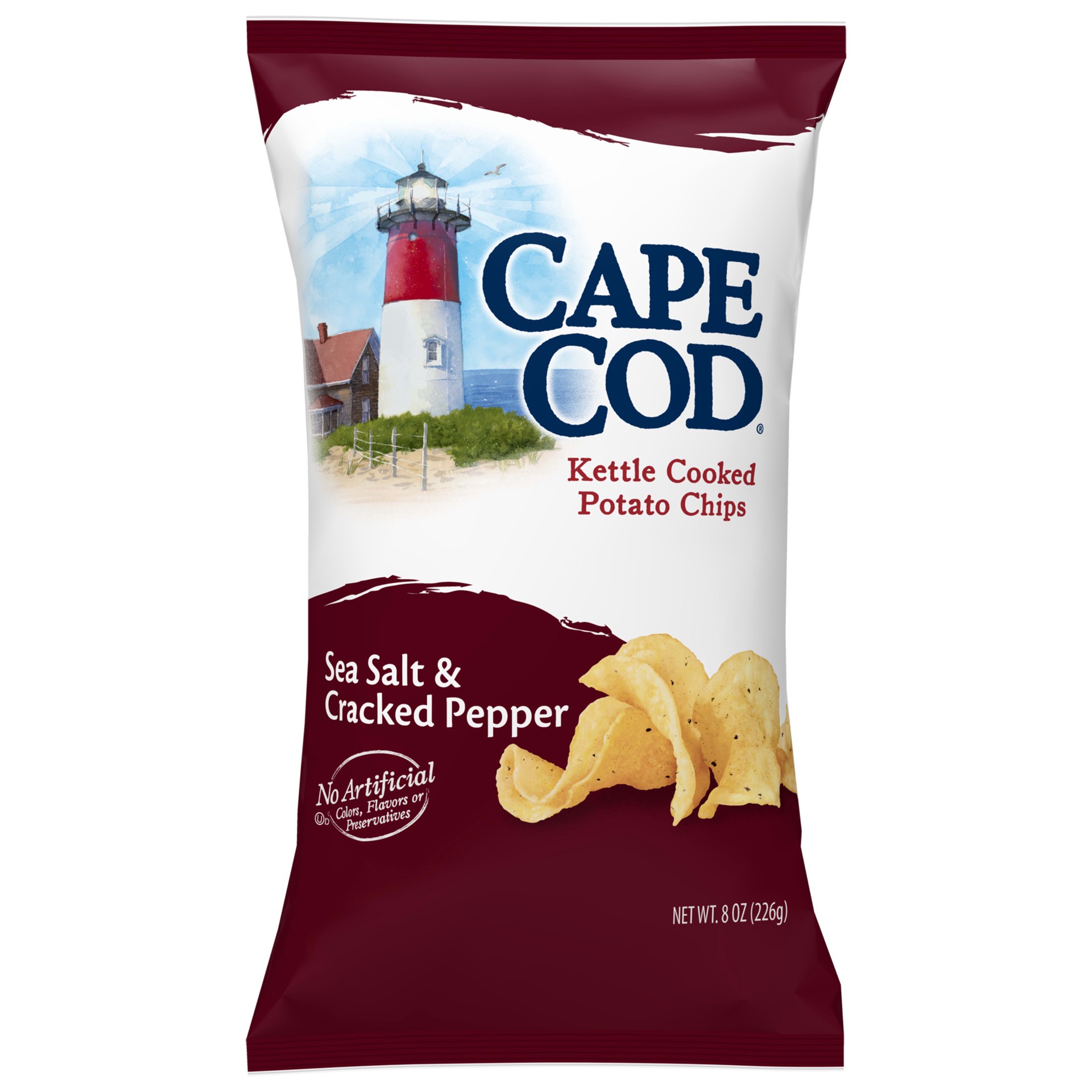 slide 1 of 5, Cape Cod Potato Chips, Sea Salt & Cracked Pepper Kettle Cooked Chips, 8 Oz, 8 oz