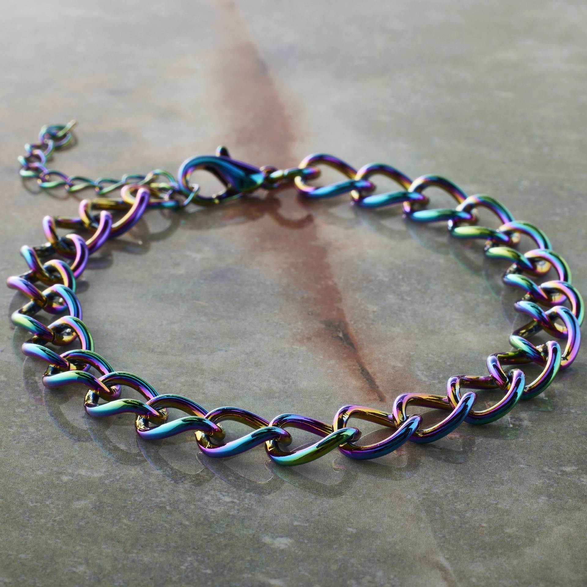slide 2 of 3, 7.5" Oil Slick Curb Charm Bracelet By Bead Landing, 7.5 in