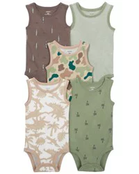 Carter's Baby 5-Pack Dinosaur Sleeveless Bodysuits Green/Brown 18M