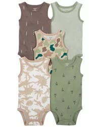 Carter's Baby 5-Pack Dinosaur Sleeveless Bodysuits Green/Brown 18M