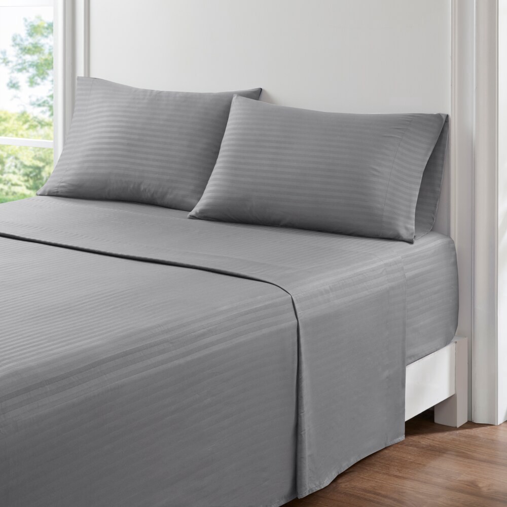 slide 2 of 4, Everyday Living® Microfiber Striped Sheet Set - Frost Grey, Queen Size