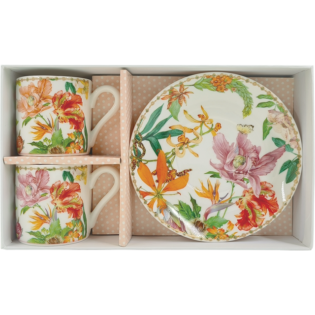 slide 1 of 1, Demitasse Set & Gift Box-Floral, 1 ct