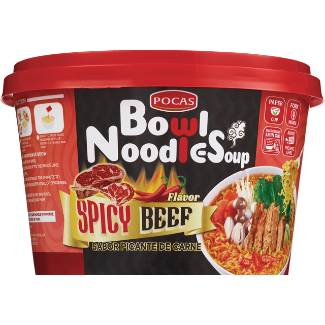 slide 1 of 1, Pocas Bowl Noodle Soup (Spicy Beef), 3.17 oz