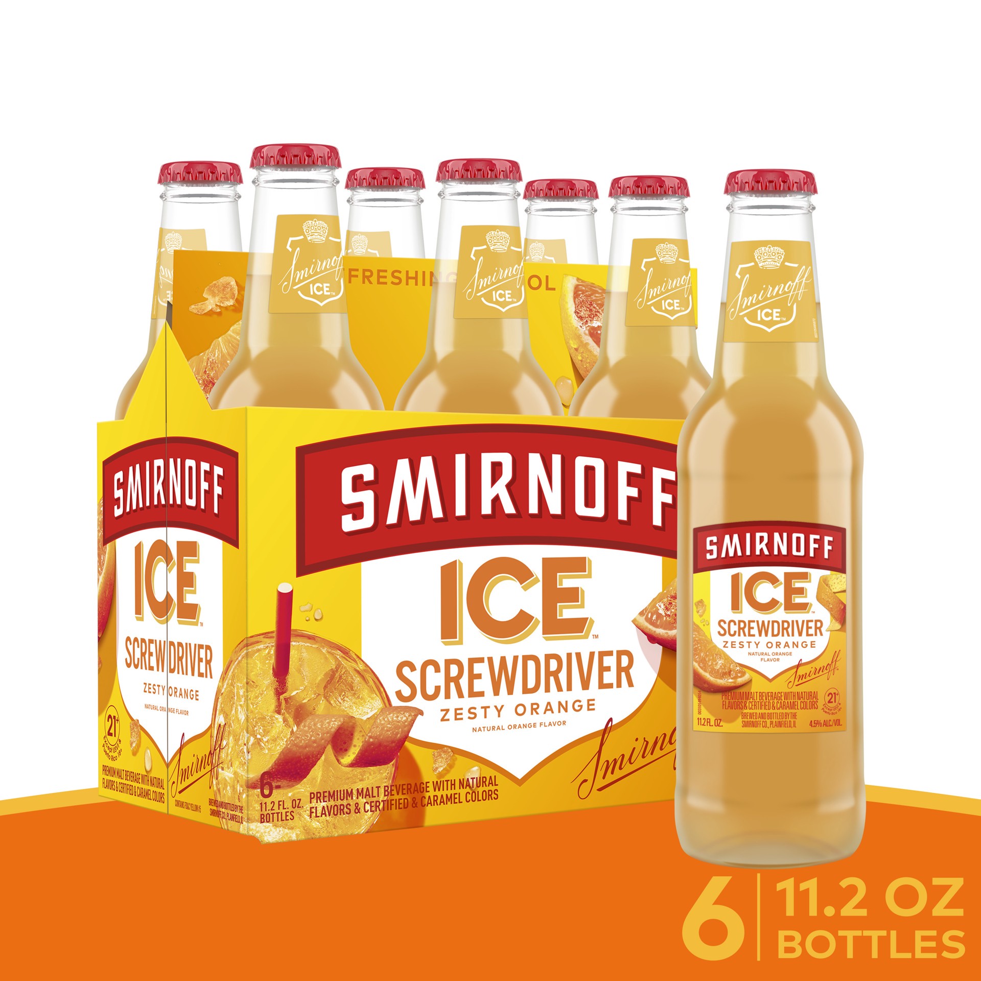 slide 1 of 1, Smirnoff Ice Screwdriver, 11.2 fl oz, 6 Pack Bottles, 4.5% ABV, 11.2 fl oz