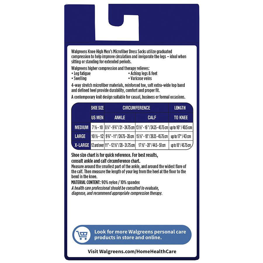 slide 3 of 3, Walgreens Knee High Men's Microfiber Dress Socks, Moderate Black, 1 ct; Med