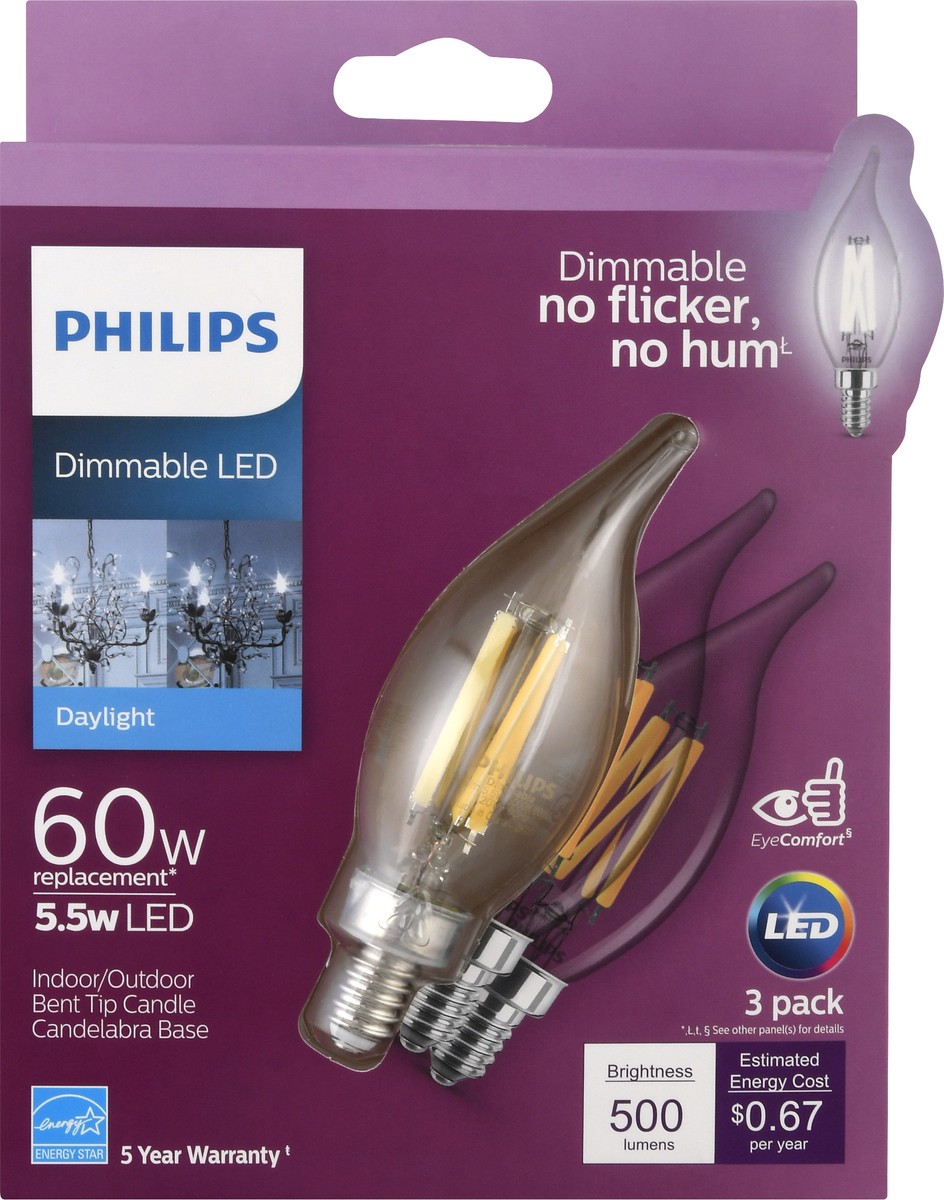 slide 1 of 9, Philips 3 Pack 5.5 Watts Dimmable LED Daylight Candelabra Light Bulbs 3 ea, 3 ct