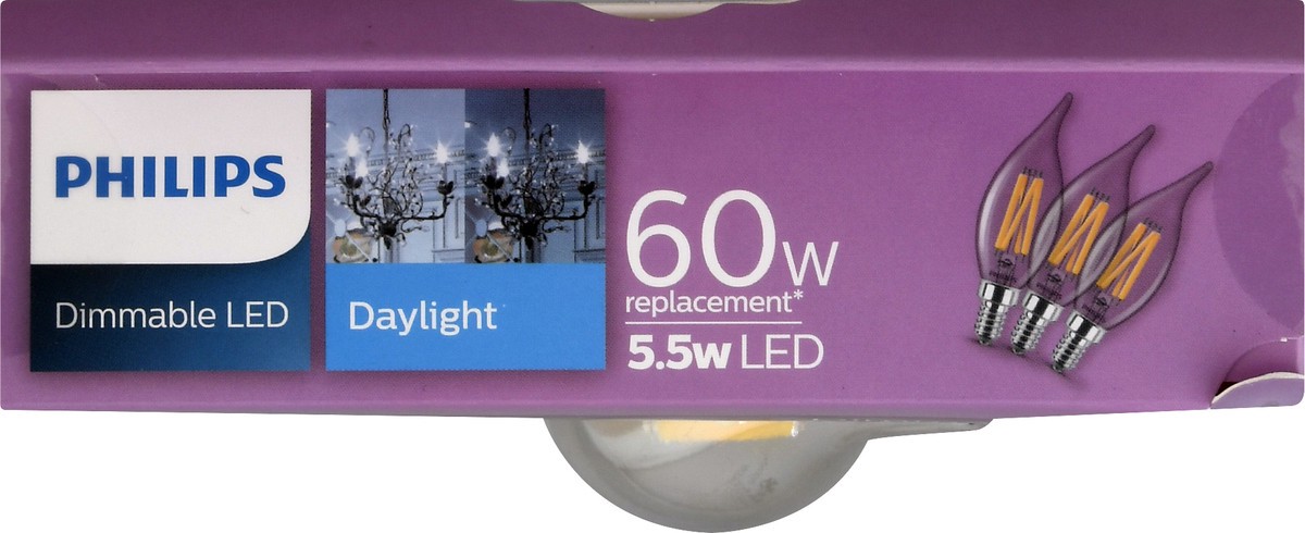 slide 7 of 9, Philips 3 Pack 5.5 Watts Dimmable LED Daylight Candelabra Light Bulbs 3 ea, 3 ct