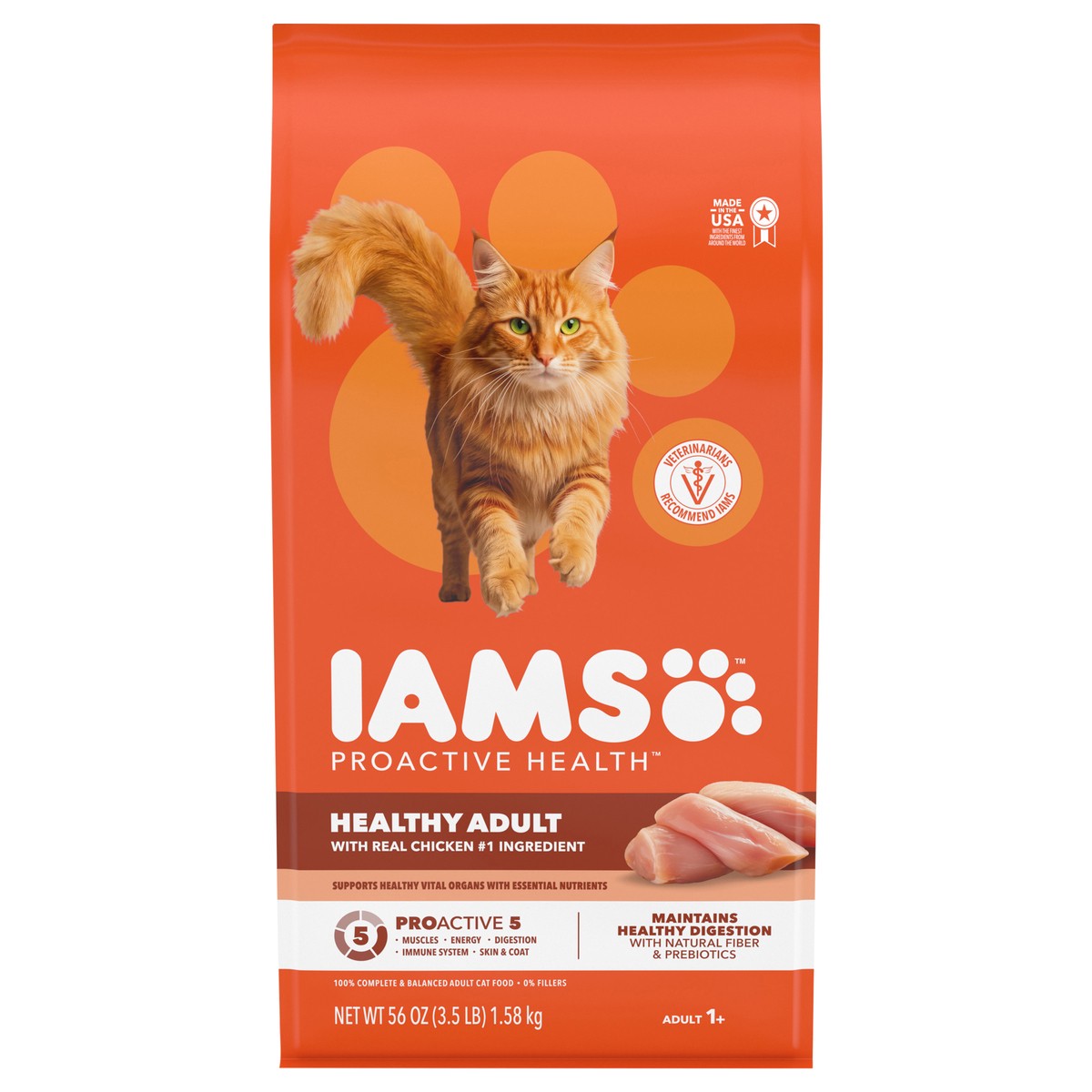 slide 1 of 14, IAMS PROACTIVE HEALTH Adult Healthy Dry Cat Food with Chicken Cat Kibble, 3.5 lb. Bag, 56 oz
