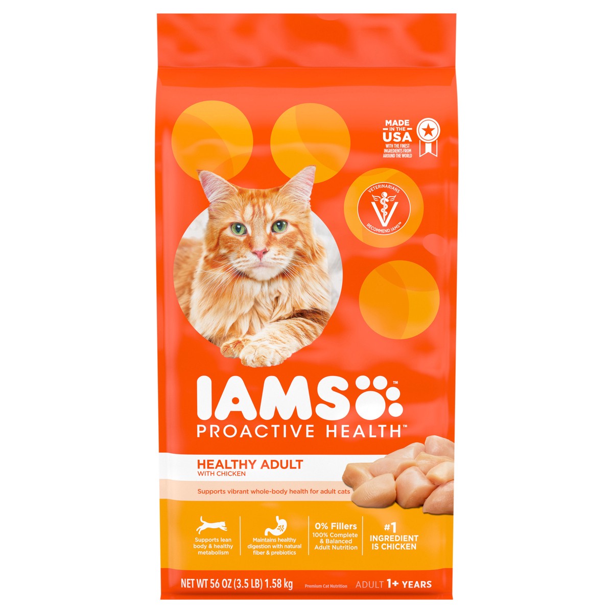 slide 1 of 14, IAMS PROACTIVE HEALTH Adult Healthy Dry Cat Food with Chicken Cat Kibble, 3.5 lb. Bag, 56 oz