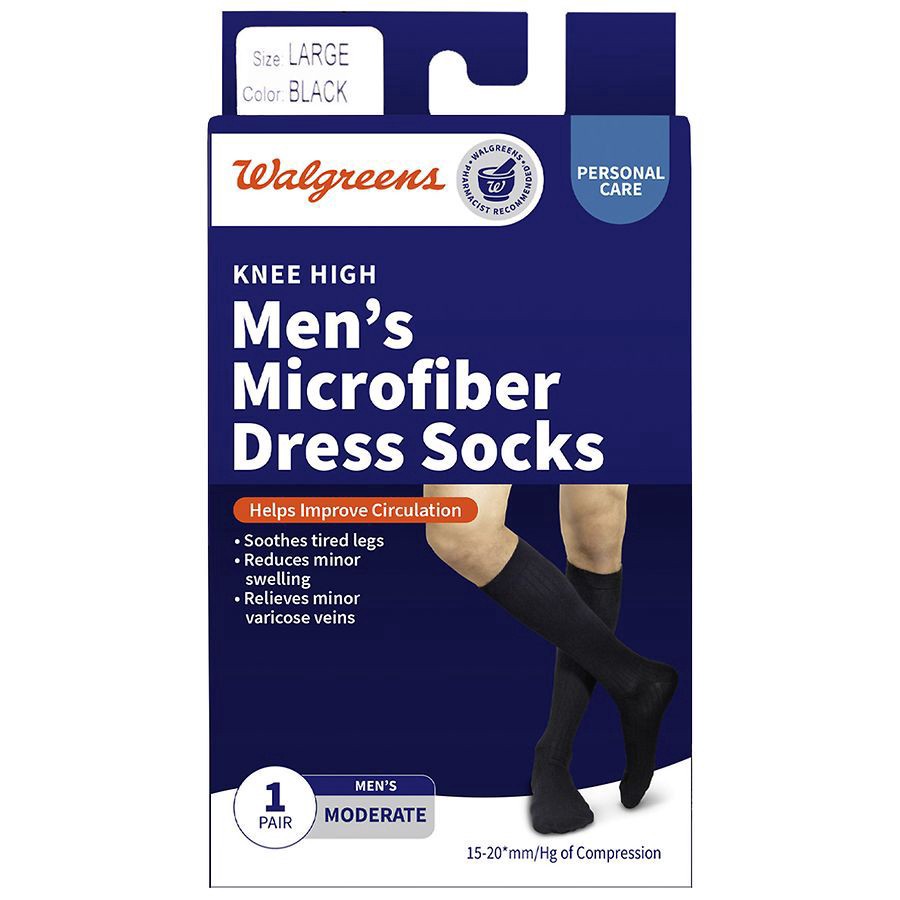 slide 1 of 5, Walgreens Knee High Men's Microfiber Dress Socks, Moderate Black, large 1pair