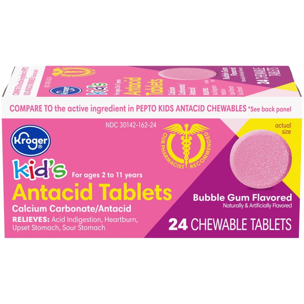 slide 1 of 1, Kroger Kid's Bubble Gum Chewable Antacid Tablets, 24 ct