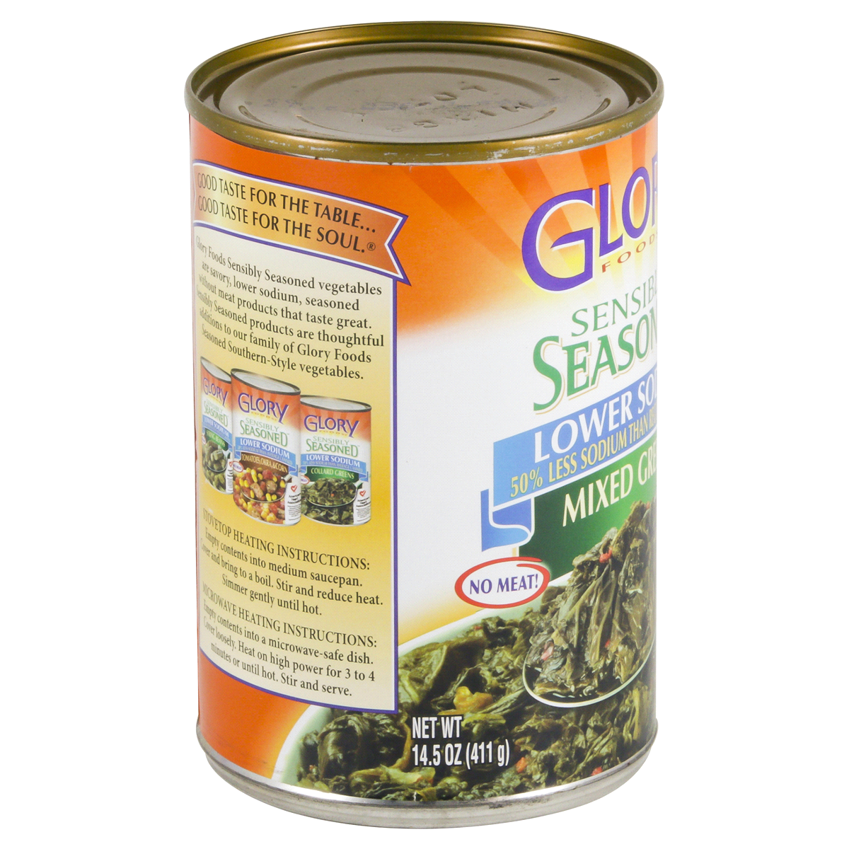 slide 4 of 4, Glory Foods Sensibly Seasoned Mixed Greens, Low Sodium, 14.5 oz