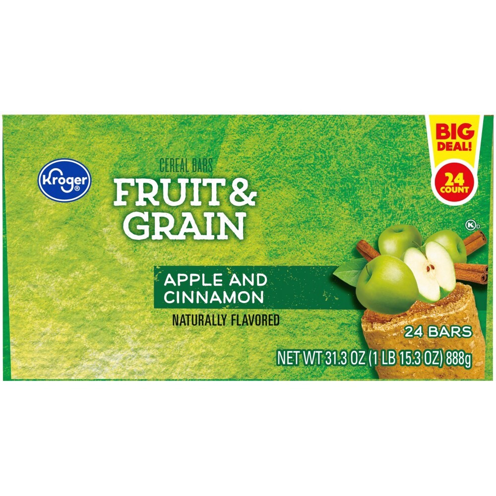 slide 2 of 6, Kroger Fruit & Grain Apple And Cinnamon Cereal Bars, 24 ct