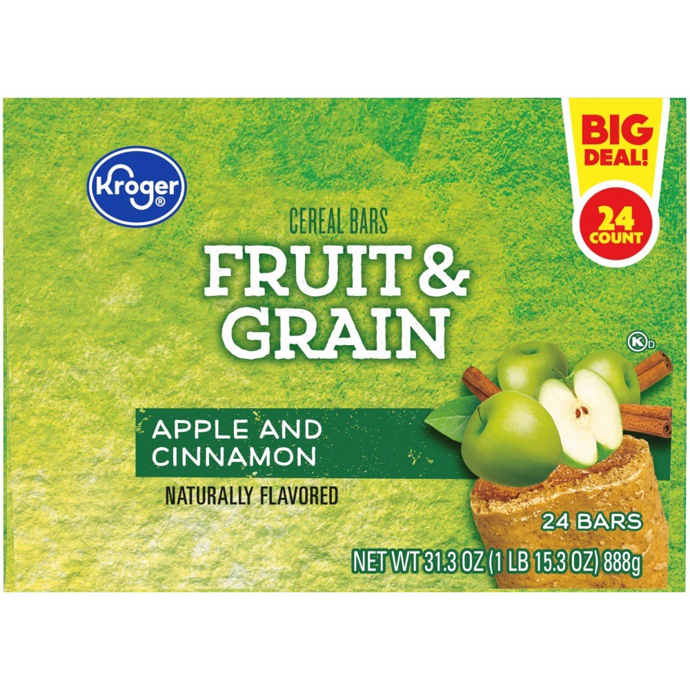 slide 3 of 6, Kroger Fruit & Grain Apple And Cinnamon Cereal Bars, 24 ct