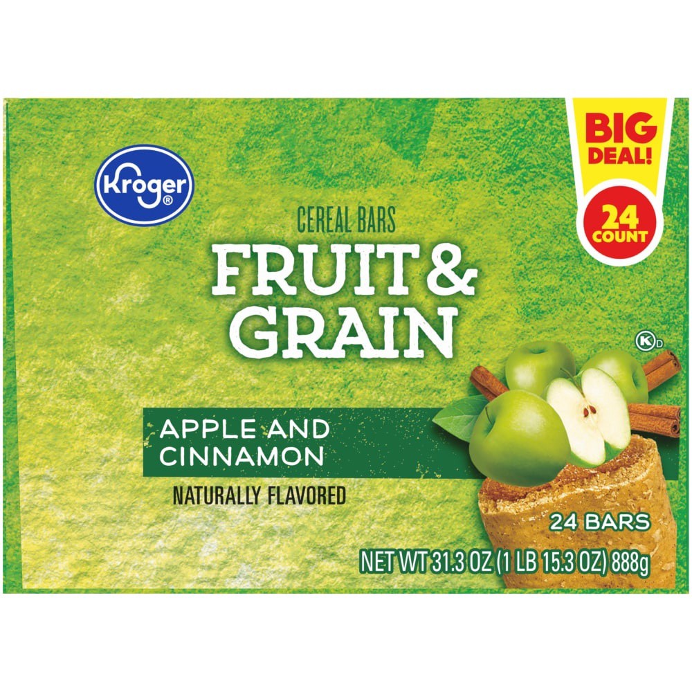 slide 4 of 6, Kroger Fruit & Grain Apple And Cinnamon Cereal Bars, 24 ct