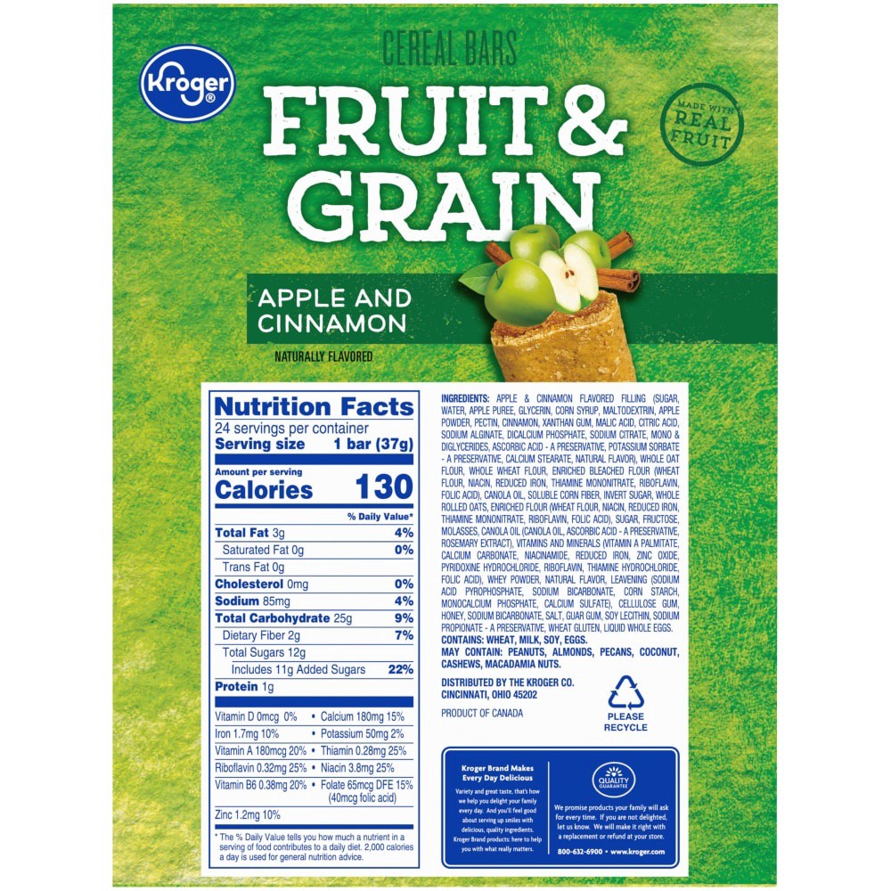 slide 5 of 6, Kroger Fruit & Grain Apple And Cinnamon Cereal Bars, 24 ct