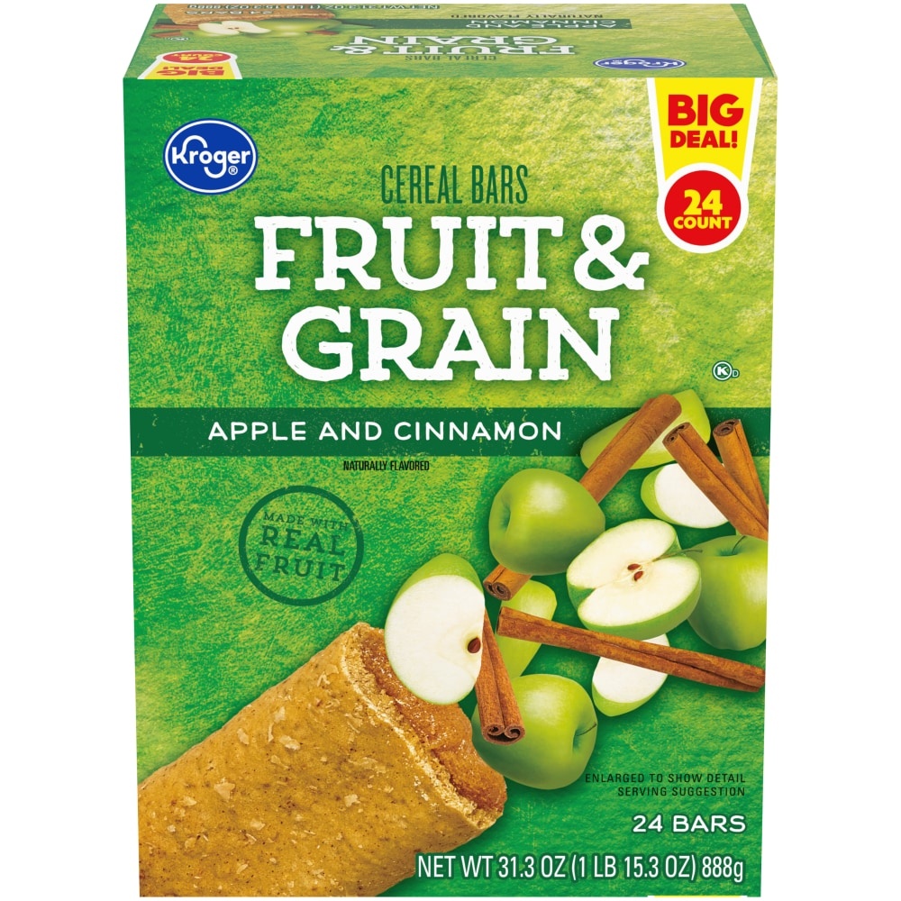slide 1 of 1, Kroger Fruit & Grain Apple And Cinnamon Cereal Bars, 24 ct