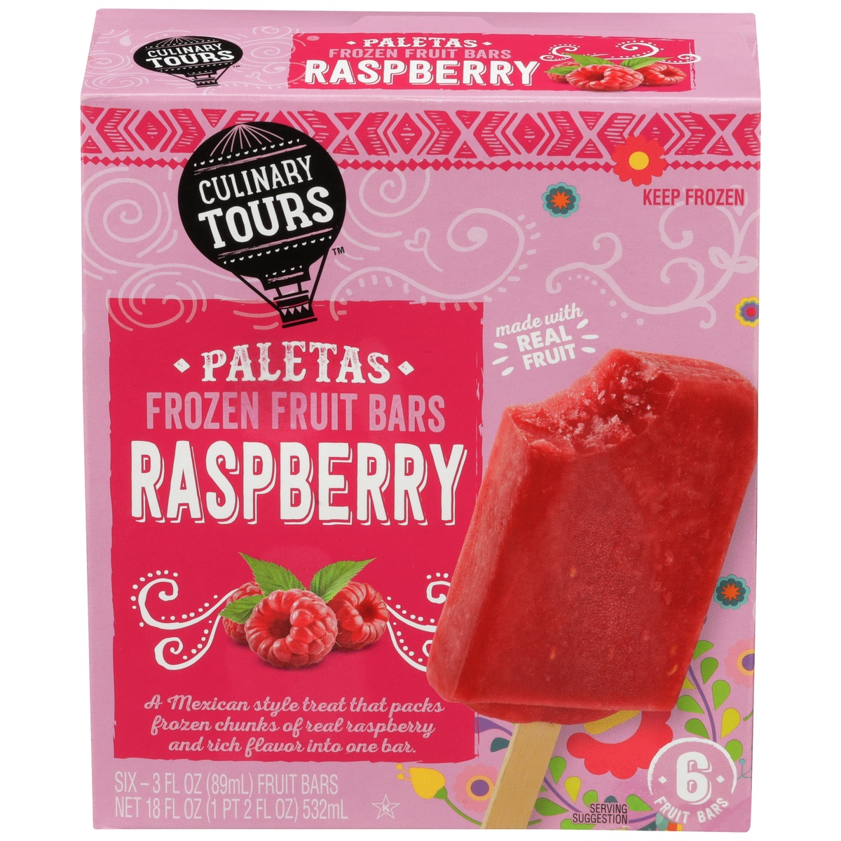 slide 1 of 1, Culinary Tours Raspberry Paletas Frozen Fruit Bars, 18 fl oz