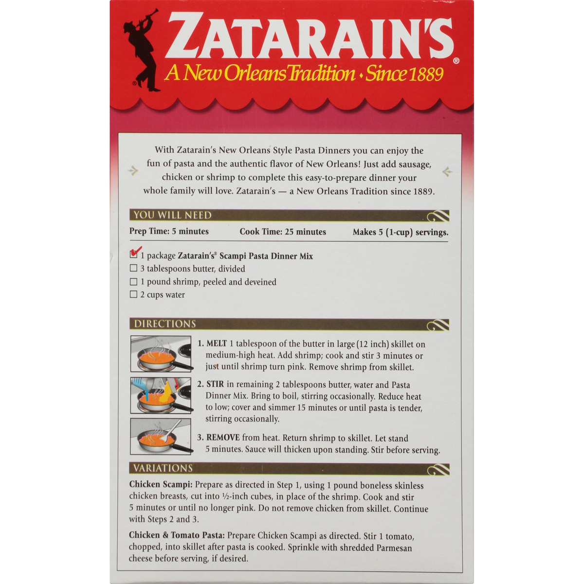 slide 5 of 9, Zatarain's Scampi Pasta Dinner, 5.2 oz, 5.2 oz