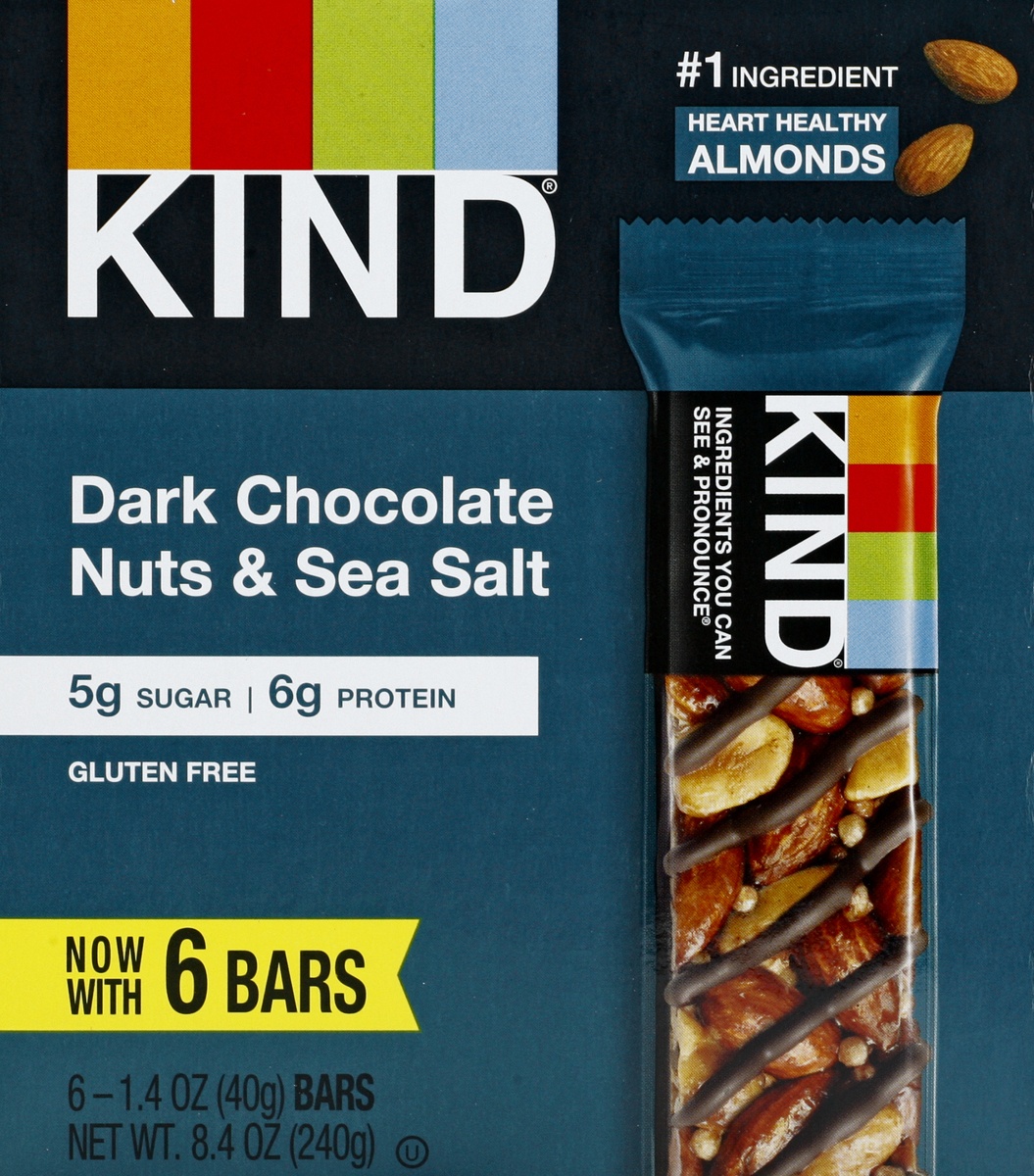 slide 9 of 11, KIND Dark Chocolate Nuts & Sea Salt Bars, 6 ct