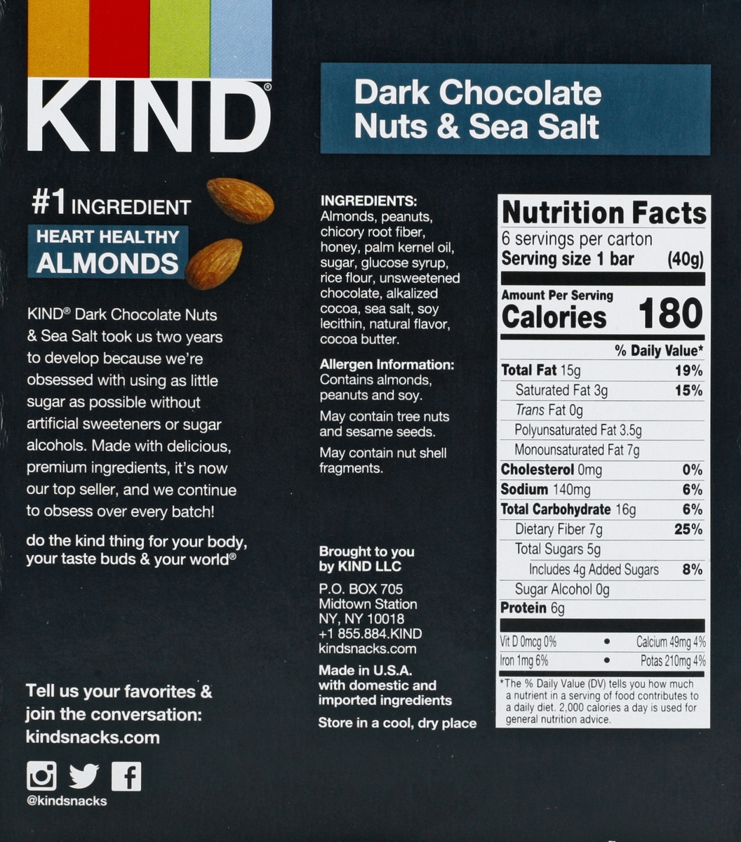 slide 10 of 11, KIND Dark Chocolate Nuts & Sea Salt Bars, 6 ct
