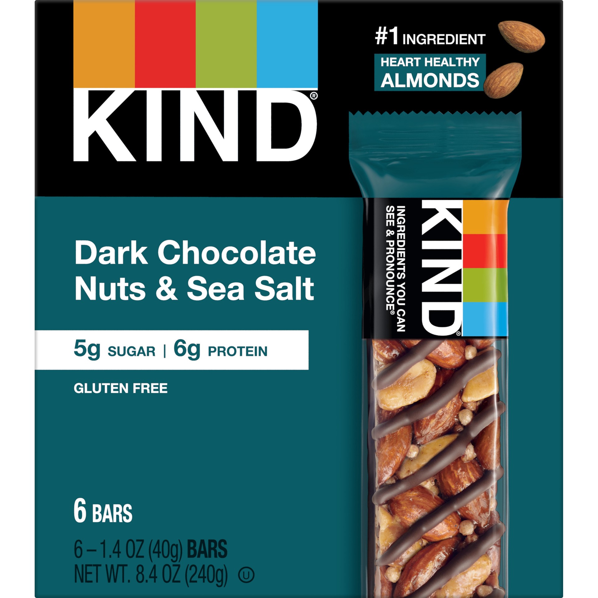 slide 1 of 6, KIND Gluten Free Dark Chocolate Nuts & Sea Salt Snack Bars, 1.4 oz, 6 Count, 8.4 oz