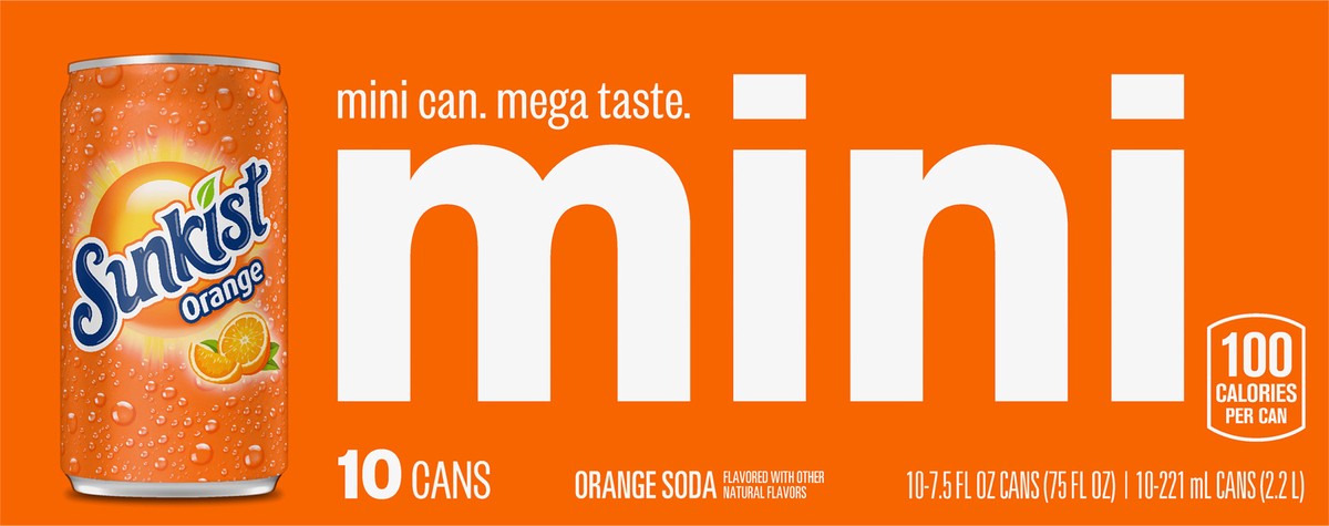 slide 4 of 12, Sunkist Mini Orange Soda 10-7.5 fl oz Cans, 10 ct