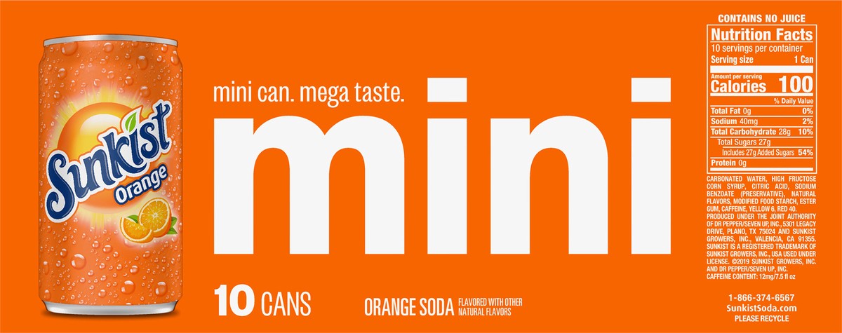 slide 10 of 12, Sunkist Mini Orange Soda 10-7.5 fl oz Cans, 10 ct