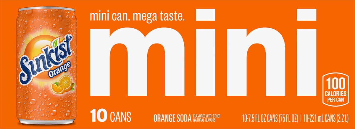 slide 8 of 12, Sunkist Mini Orange Soda 10-7.5 fl oz Cans, 10 ct