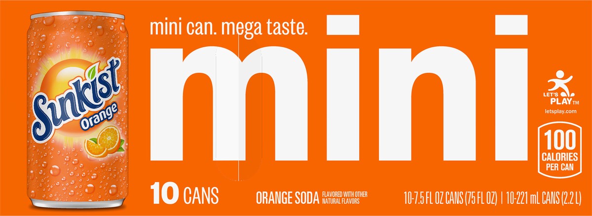 slide 3 of 12, Sunkist Mini Orange Soda 10-7.5 fl oz Cans, 10 ct