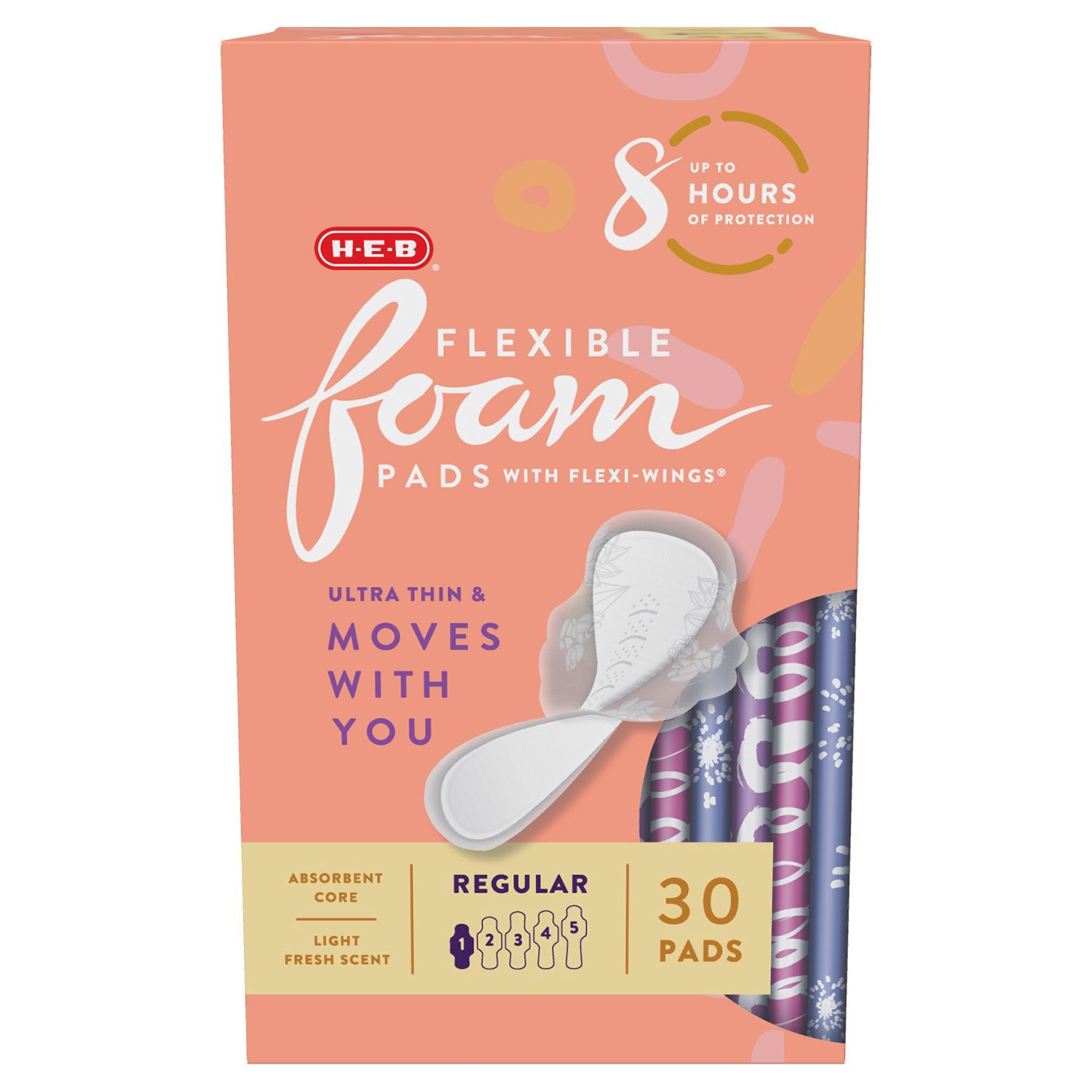 slide 1 of 1, H-E-B Flexible Foam Pads with Flexi-Wings - Regular, 30 ct