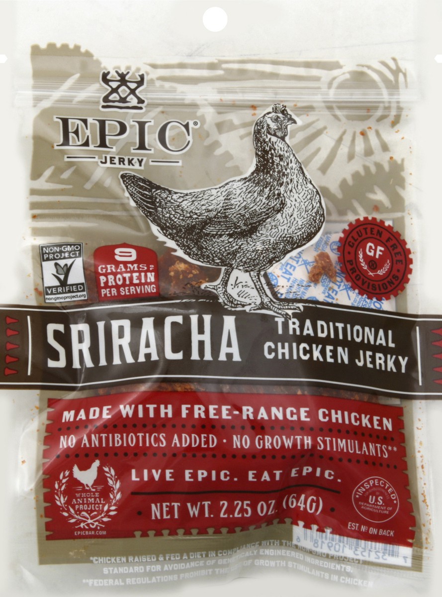 slide 5 of 6, Epic Chicken Sriracha Jerky, 2.25 oz