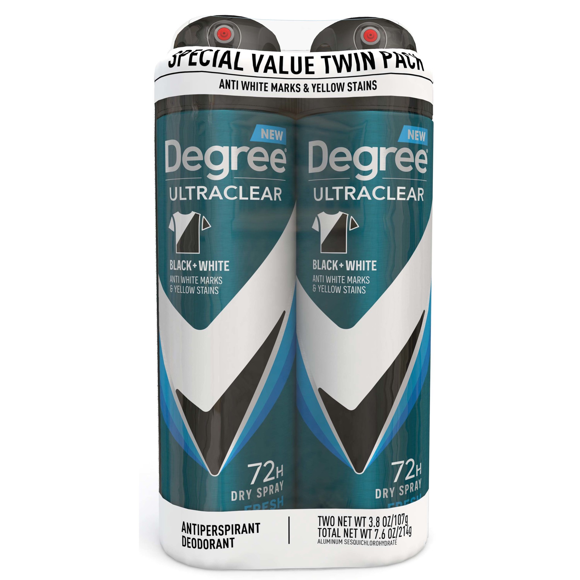 slide 1 of 9, Degree UltraClear Antiperspirant Deodorant Dry Spray Black+White Fresh, 3.8 oz, 2 Count, 2 ct; 3.8 oz