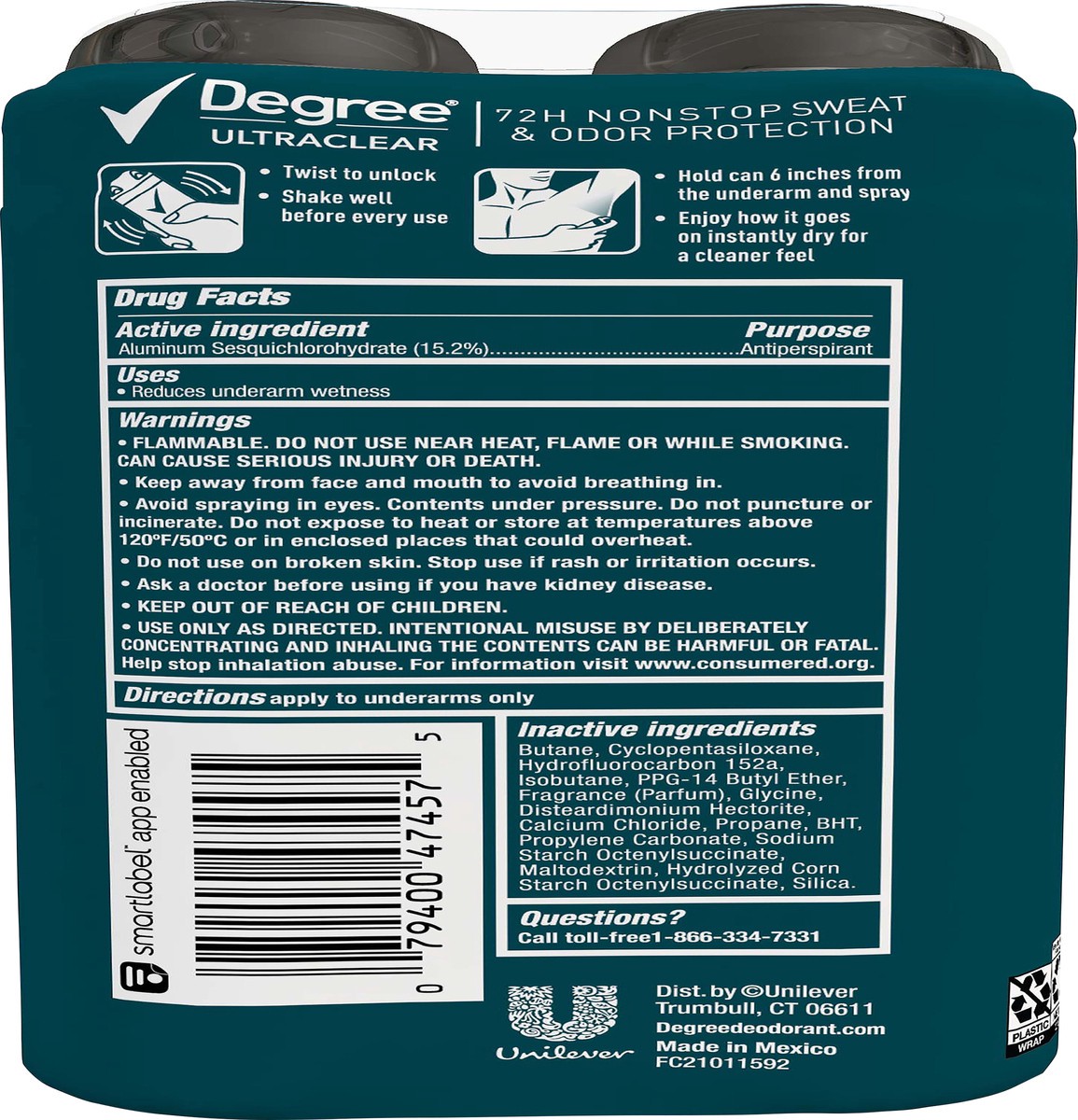 slide 8 of 9, Degree UltraClear Antiperspirant Deodorant Dry Spray Black+White Fresh, 3.8 oz, 2 Count, 2 ct; 3.8 oz