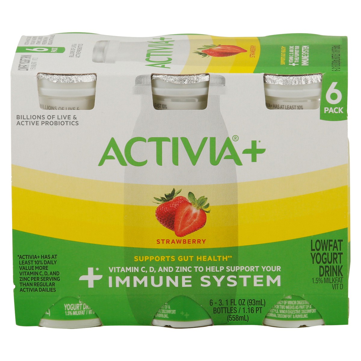 slide 1 of 9, Activia+ Probiotic Low Fat Yogurt Drink, Strawberry Bottles, 3.1 fl oz