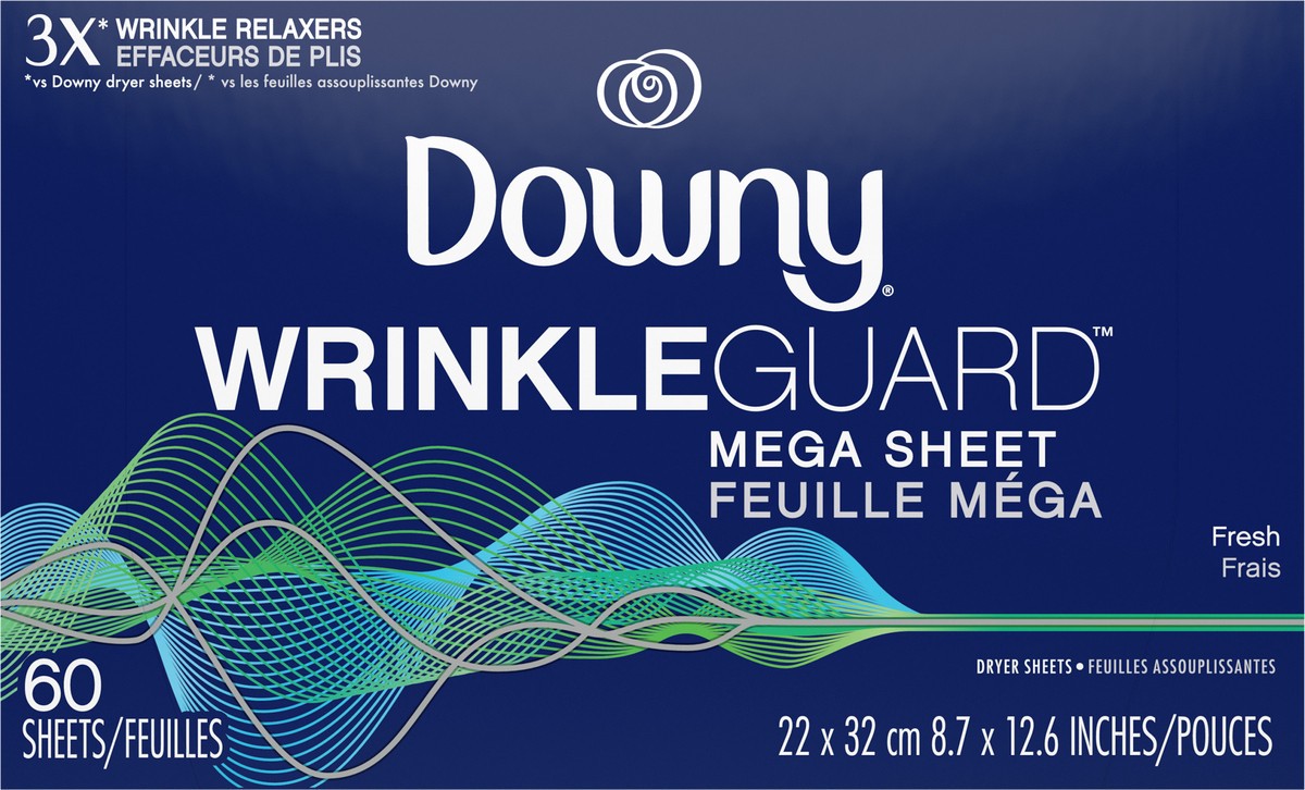 slide 4 of 9, Downy WrinkleGuard Dryer Sheets, Fresh, 60 count, 60 ct