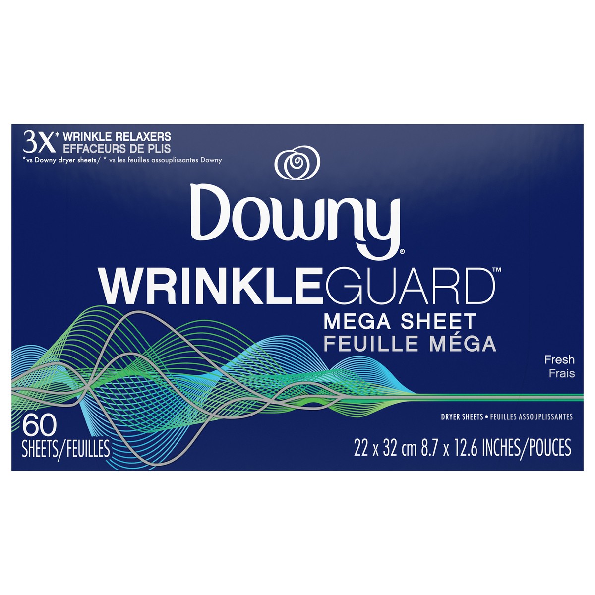 slide 1 of 9, Downy WrinkleGuard Dryer Sheets, Fresh, 60 count, 60 ct