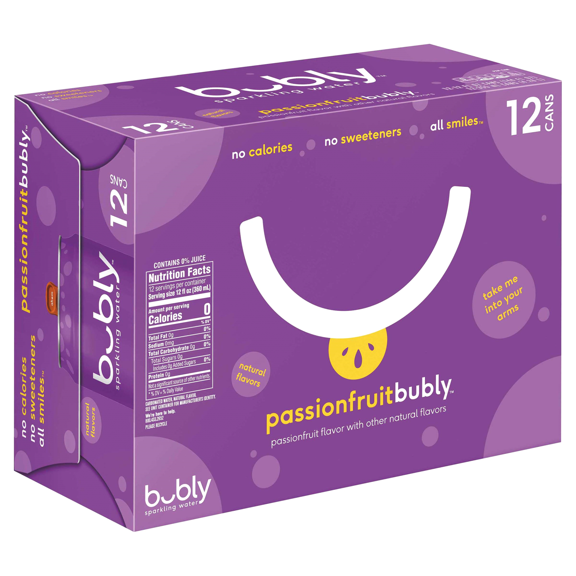 slide 1 of 1, bubly Sparkling Water Passionfruit 12 Pack, 12 fl oz