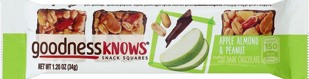 slide 4 of 6, goodnessKNOWS Gluten Free Snack Square Bars Apple Almond Peanut & Dark Chocolate Box, 5 Pack, 1 oz