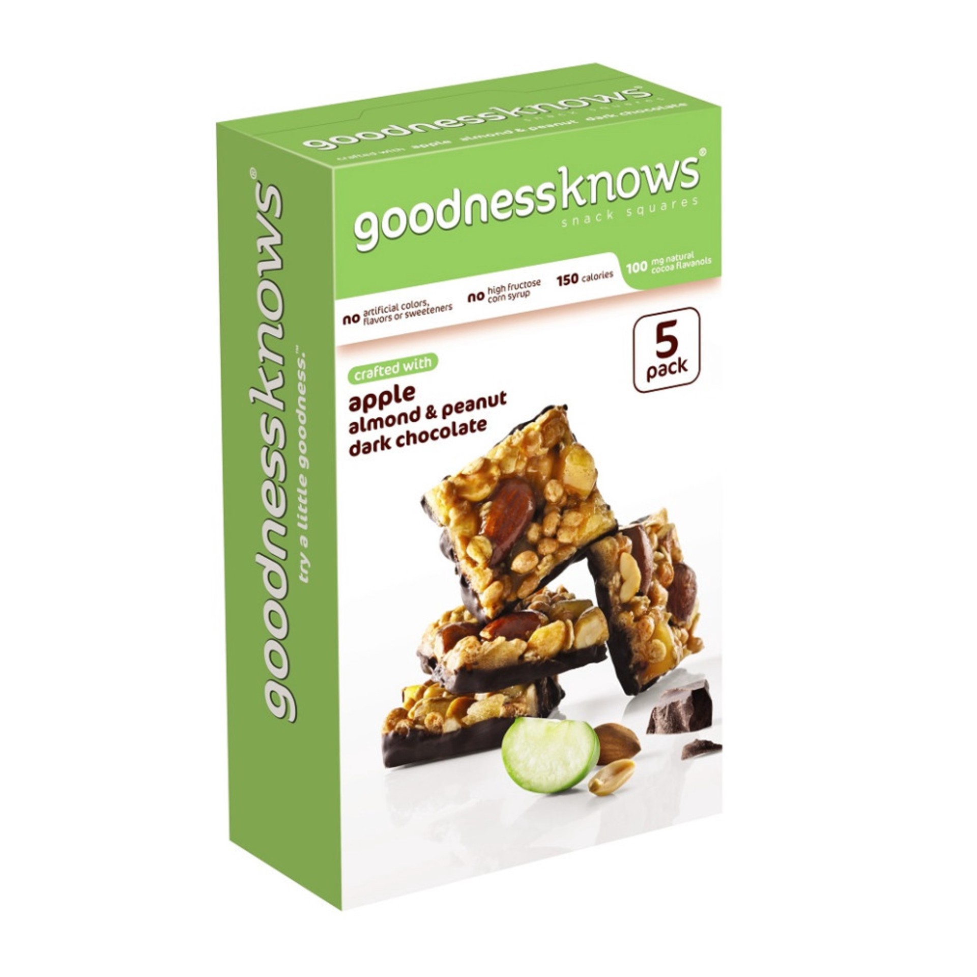 slide 1 of 6, goodnessKNOWS Gluten Free Snack Square Bars Apple Almond Peanut & Dark Chocolate Box, 5 Pack, 1 oz