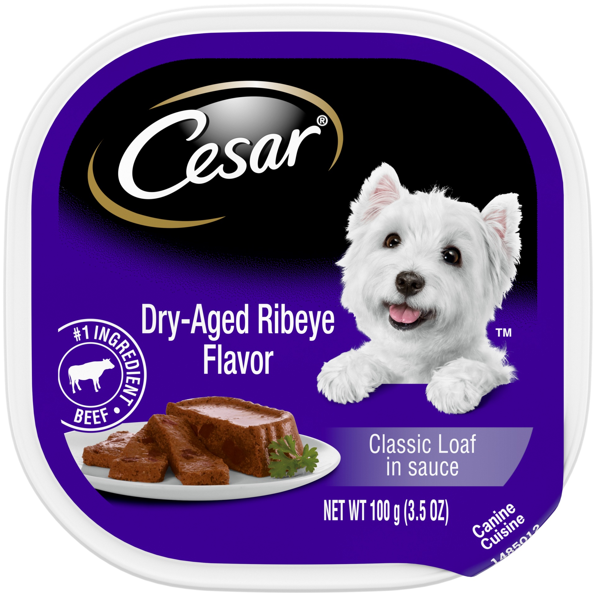 slide 1 of 7, Cesar Classic Loaf In Sauce Adult Soft Wet Dog Food Dry-Aged Ribeye Flavor, 3.5 oz