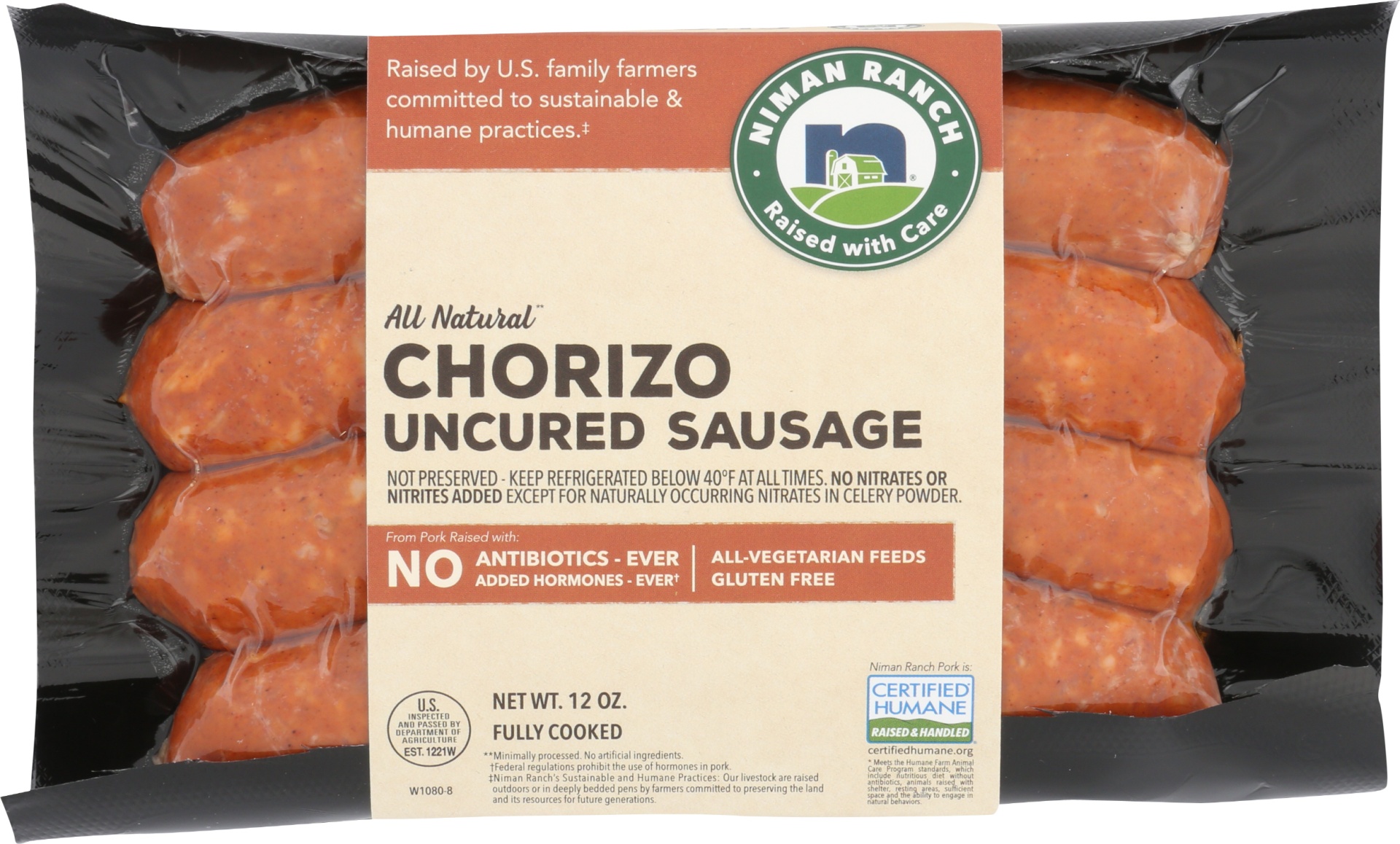 slide 1 of 1, Niman Ranch Chorizo Sausage Gluten Free, 12 oz